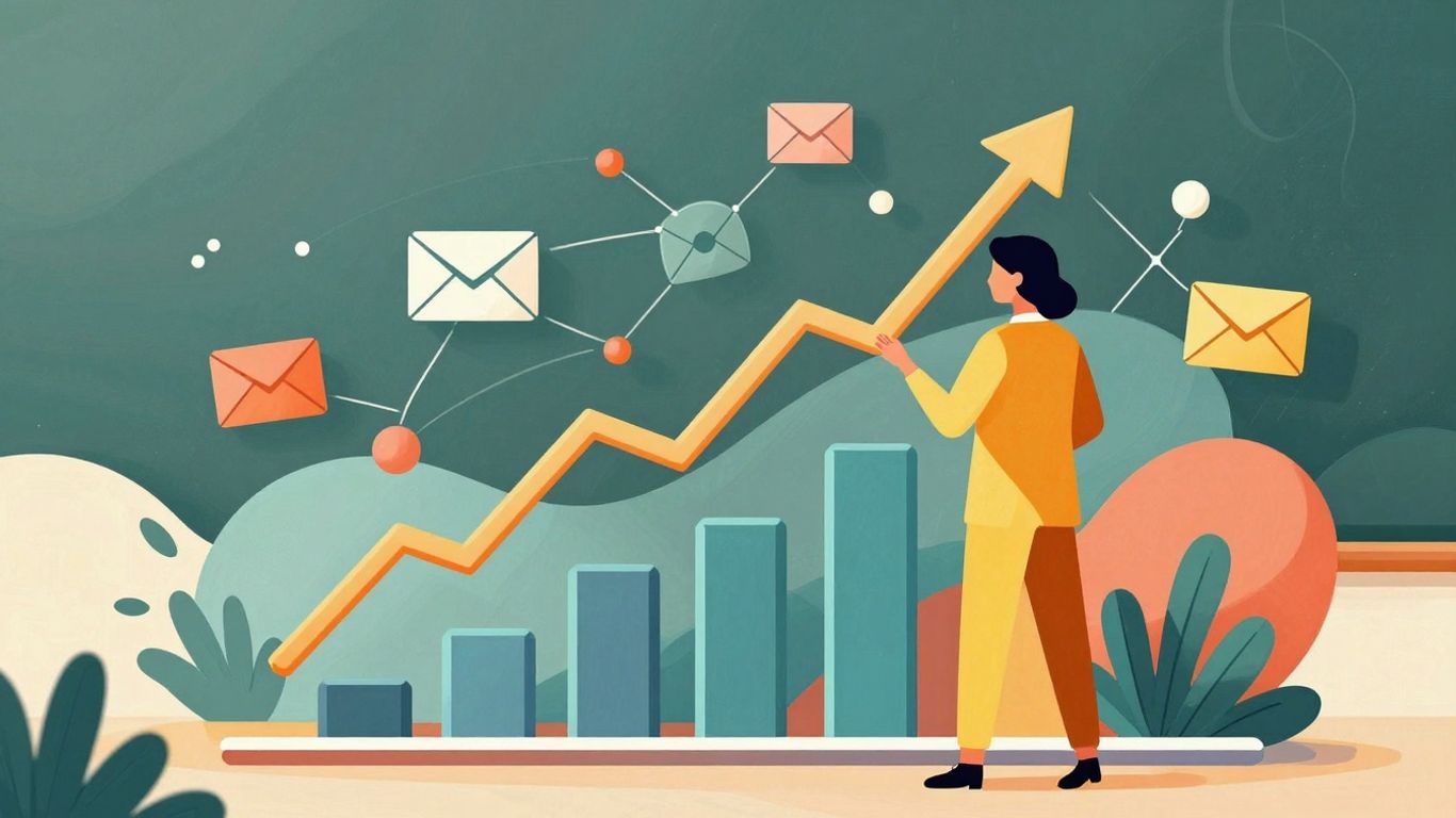 Business growth chart with communication icons.