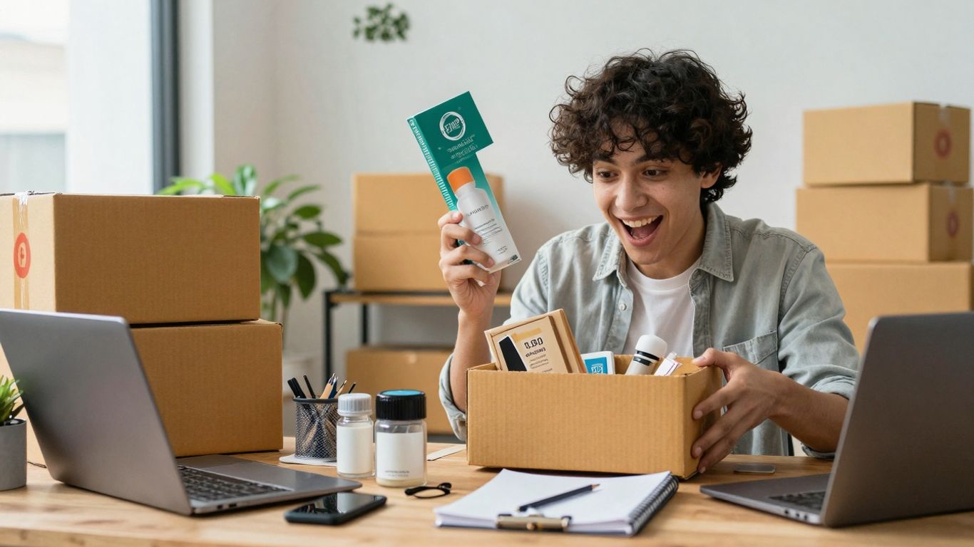 Person packing boxes for Amazon sales
