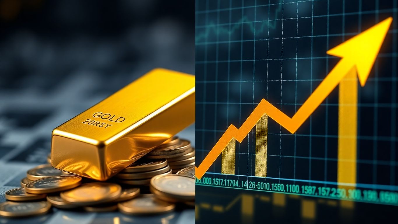 شريط الذهب ومخطط الأسهم مع سهم الذهب.