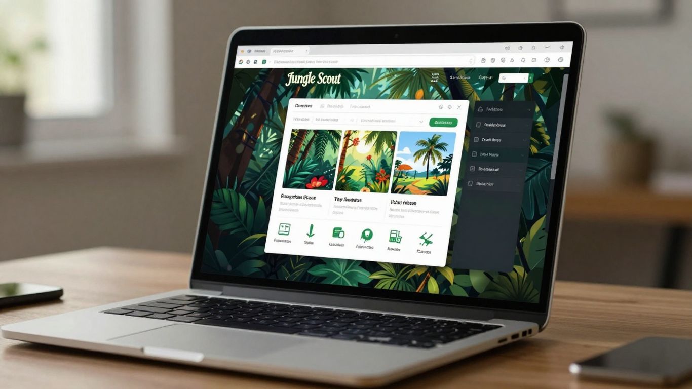 Jungle Scout software interface on a laptop screen.