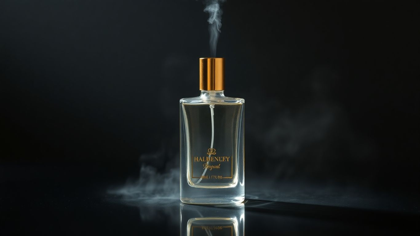 Perfume bottle with mist rising.