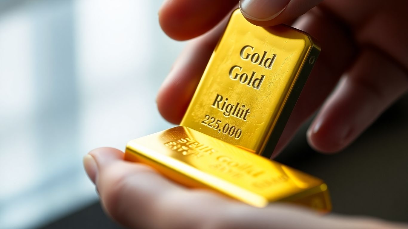 金手握著閃閃發光的金條。