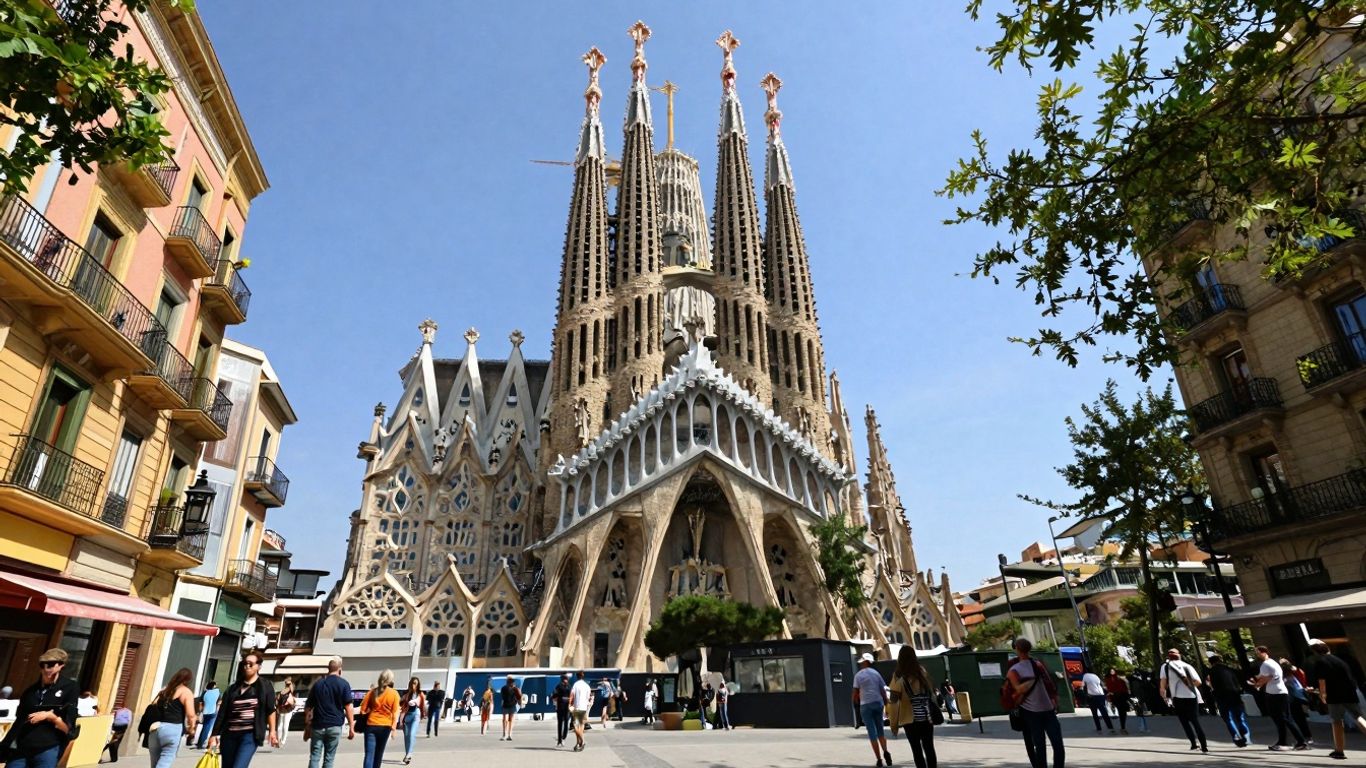 Sagrada Familia i ulica w Barcelonie