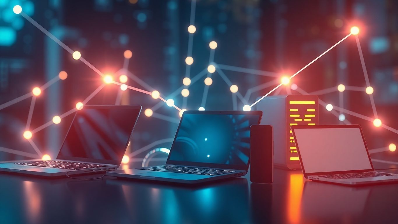 Dispositivos conectados en una red digital.