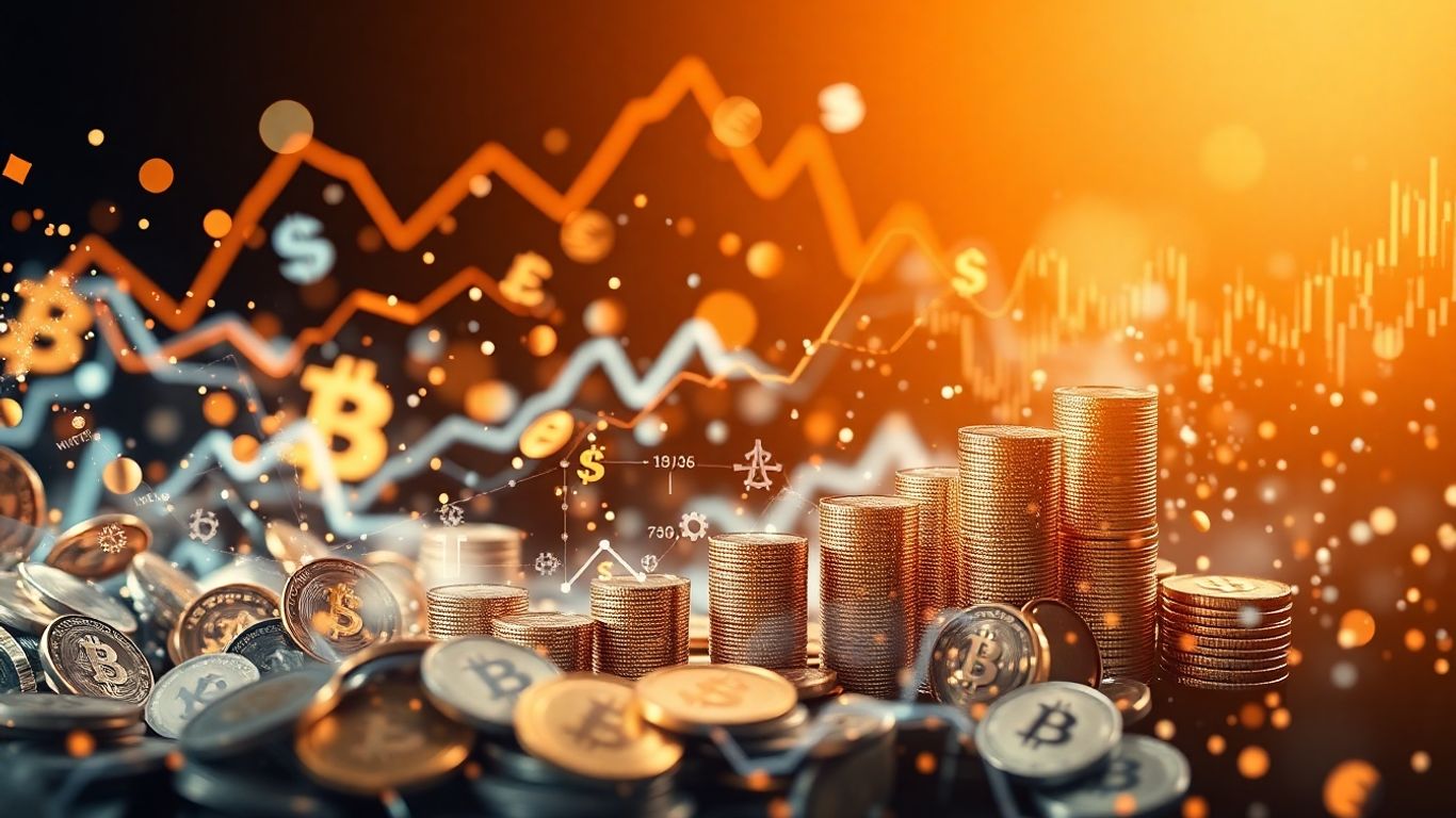 Forex trading symbols and abstract market movement.