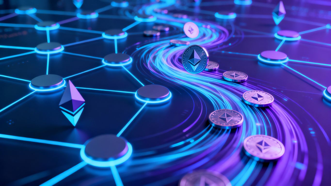 Ethereum network with leveraged tokens flowing.