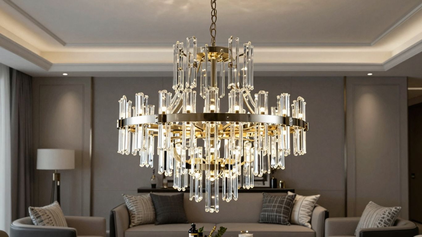 Modern chandelier in a chic living room setting.