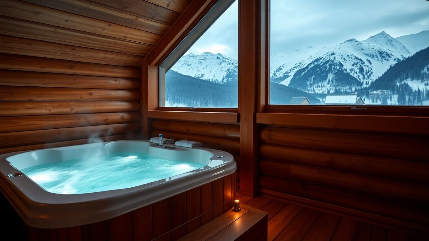 Chalet avec jacuzzi privatif en Savoie, vue sur les montagnes.
