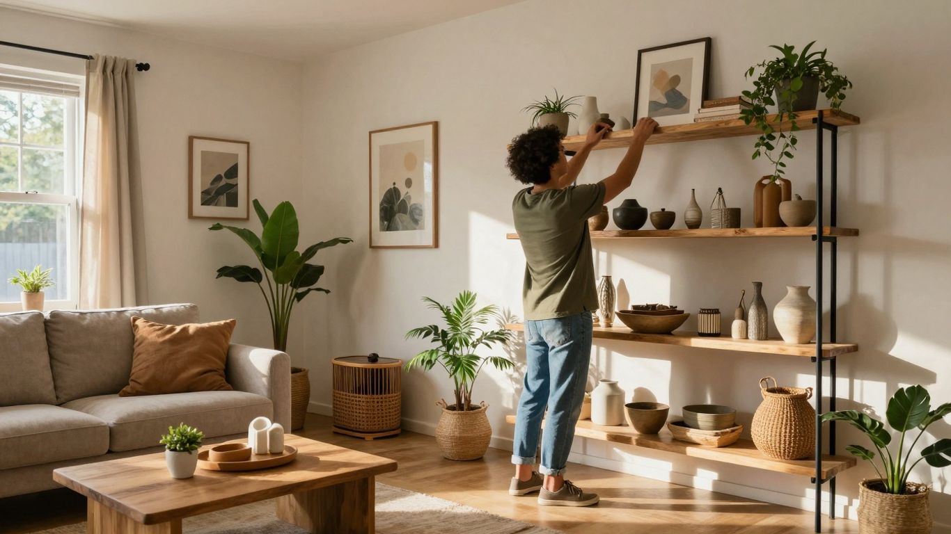 Modernes Wohnzimmer mit persönlichen Dekorationsgegenständen