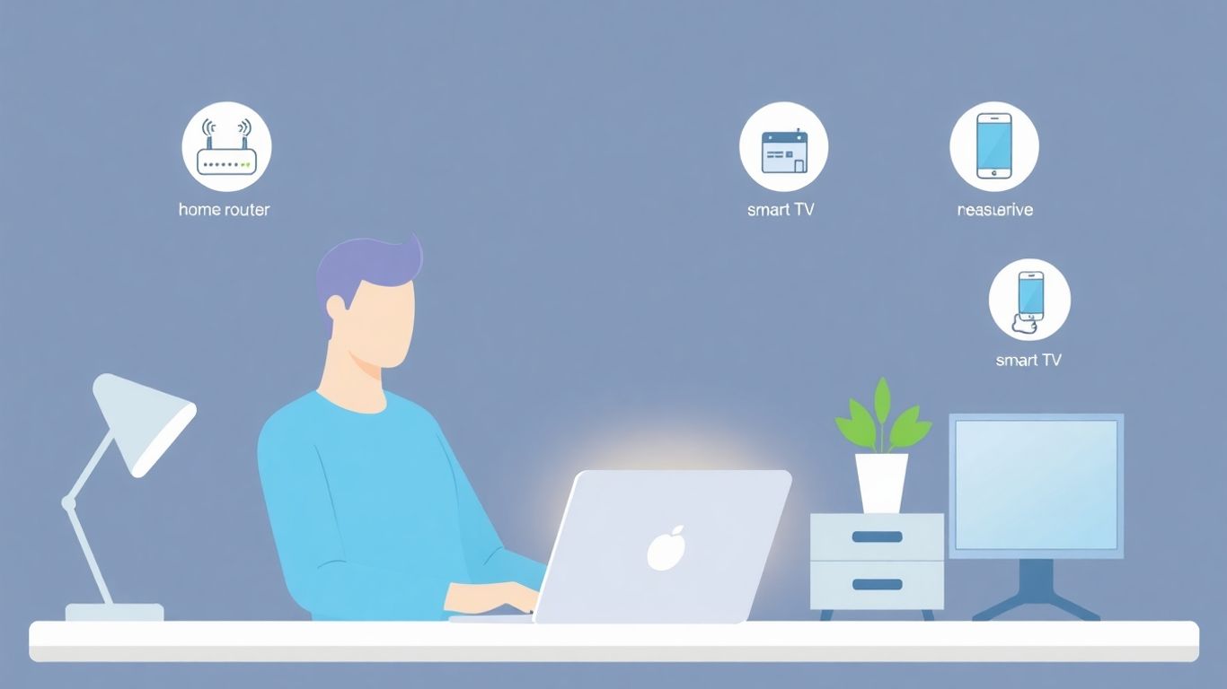 Home IT support infographic with connected devices.