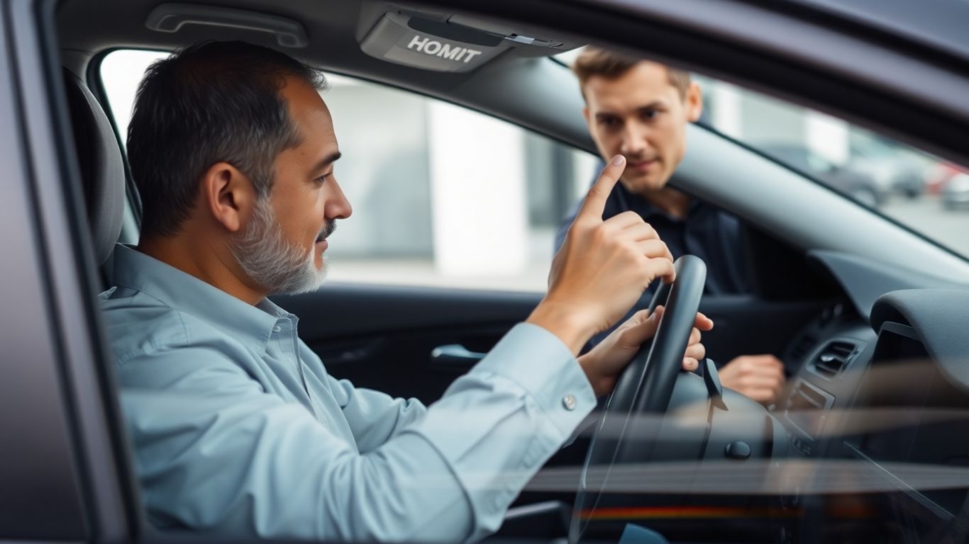 Person inspecting car interior and exterior before negotiation.