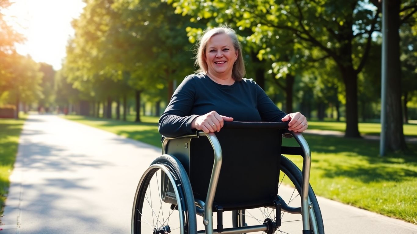 Sleek wheelchair user enjoying a sunny park day.
