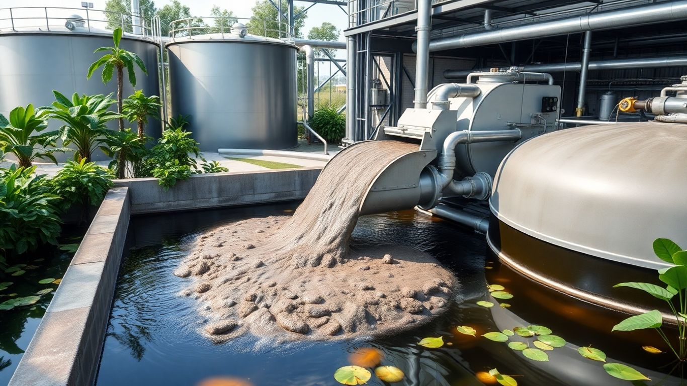 Sustainable sludge management facility with advanced technology.