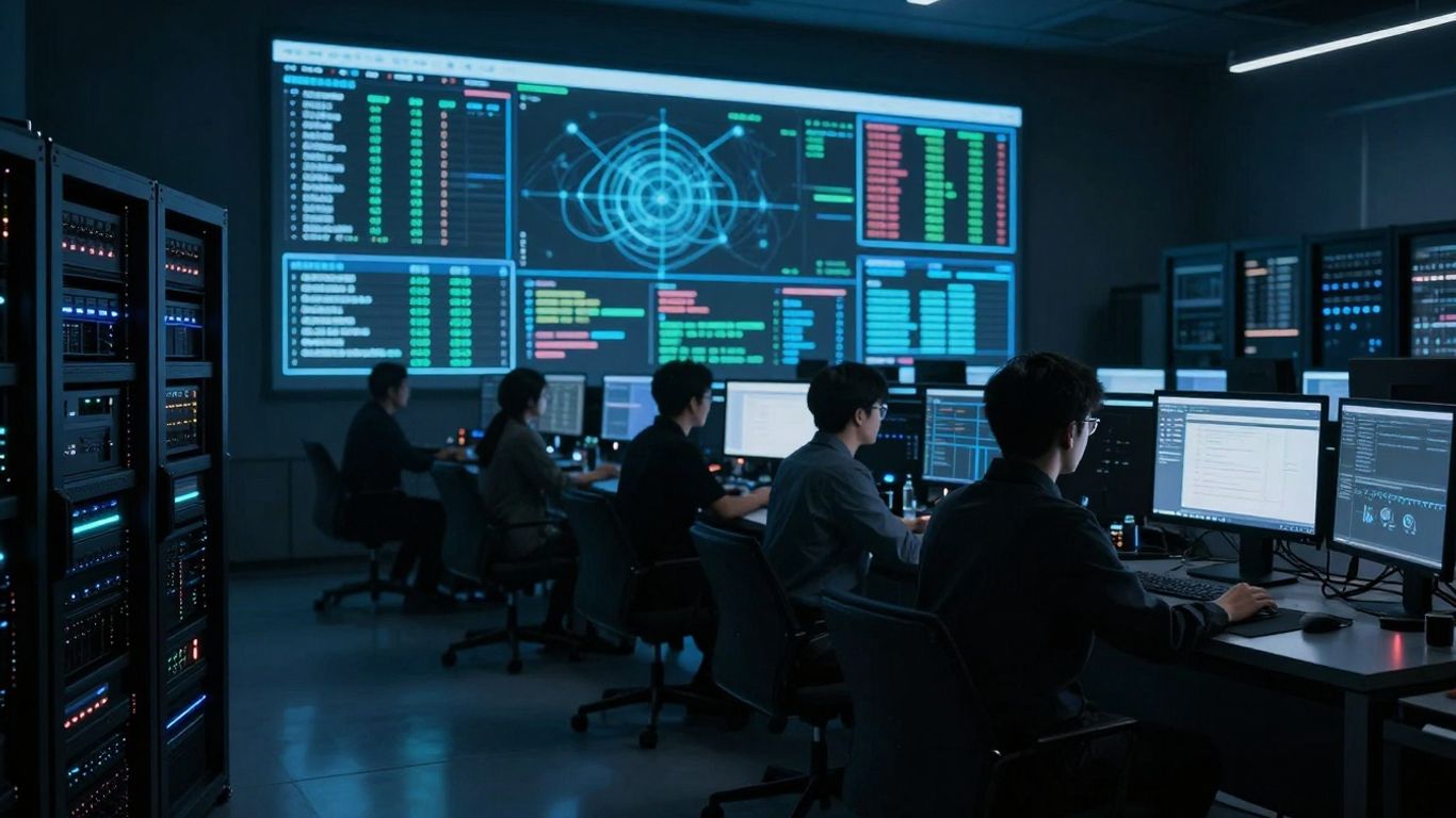 Cybersecurity analysts in a modern control room