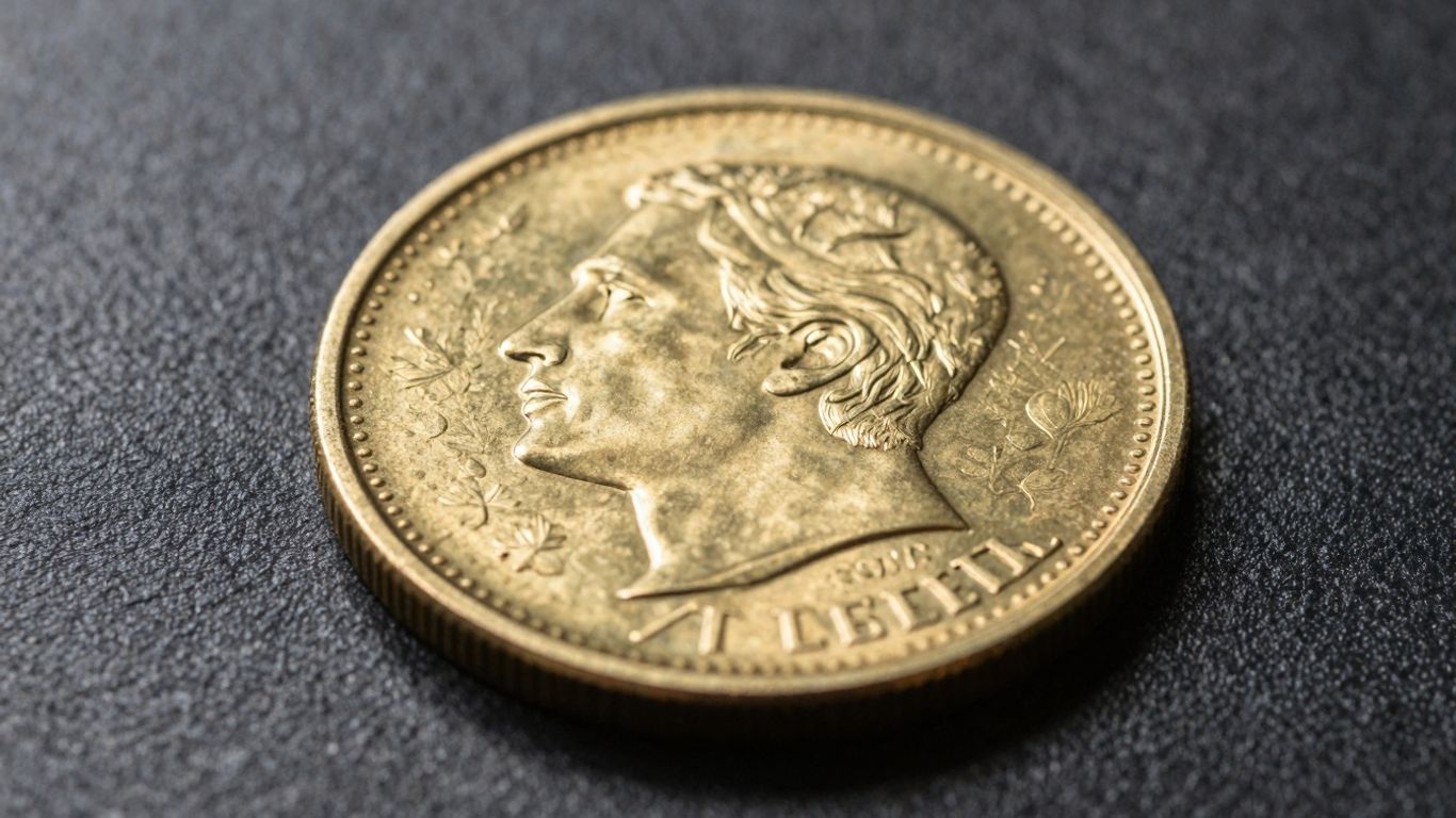 Close-up of a shiny gold coin.