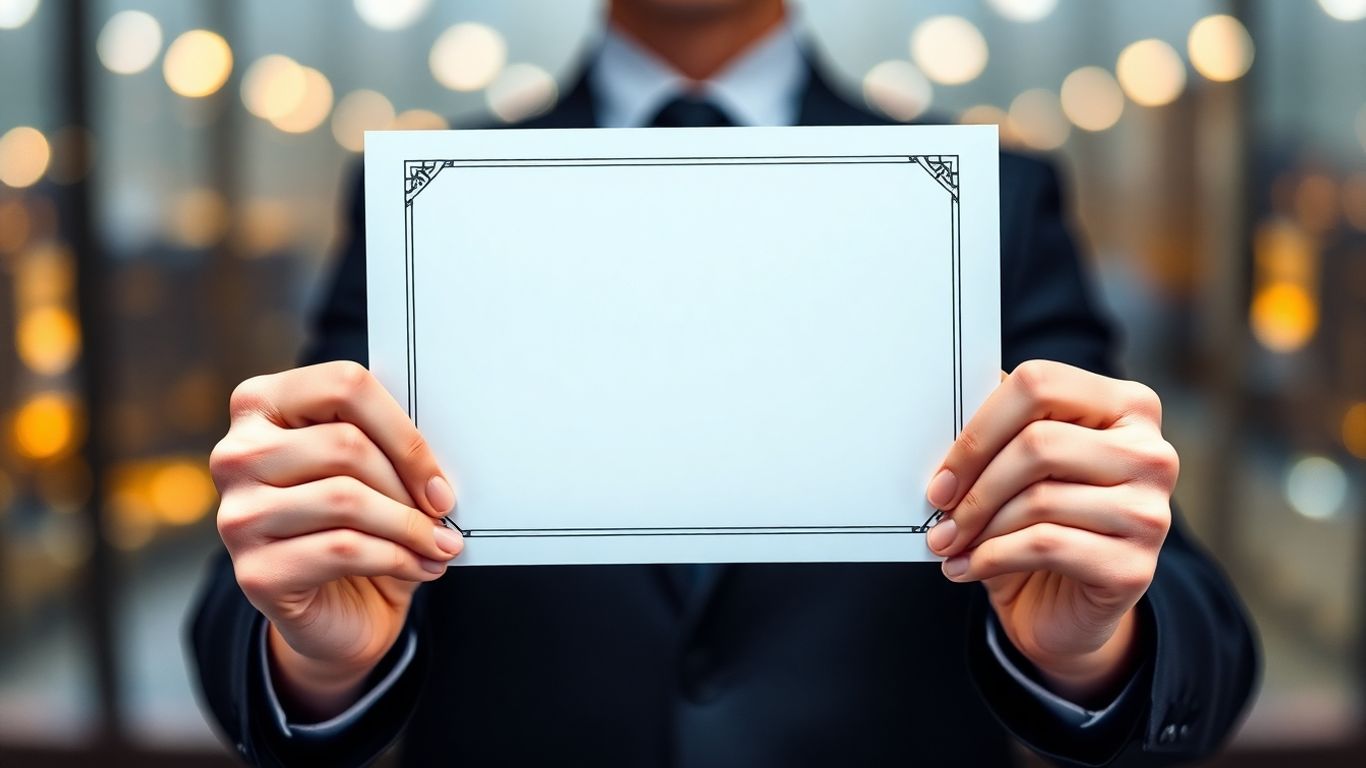 Diploma de Análise de Sistema com brilho e fundo urbano.