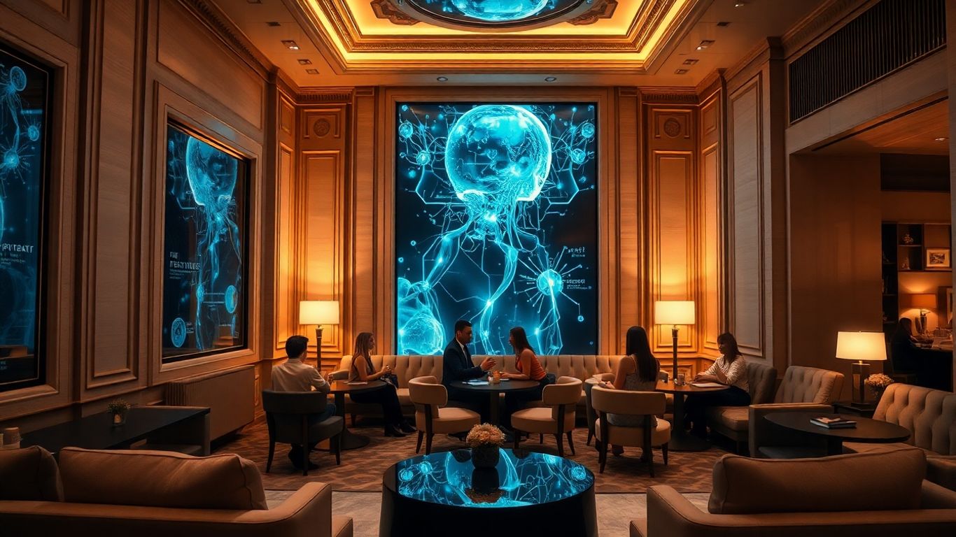 AI enhancing exclusive private social club atmosphere.