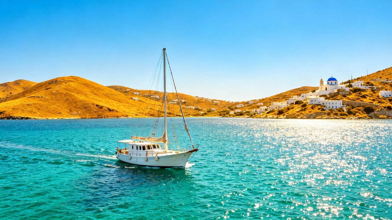 Sailboat on Aegean Sea near Greek island
