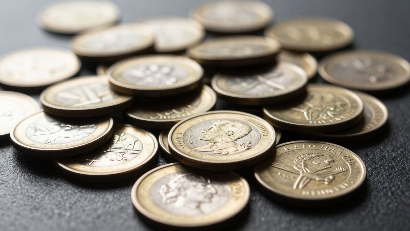 Collection of shiny gold and silver coins.