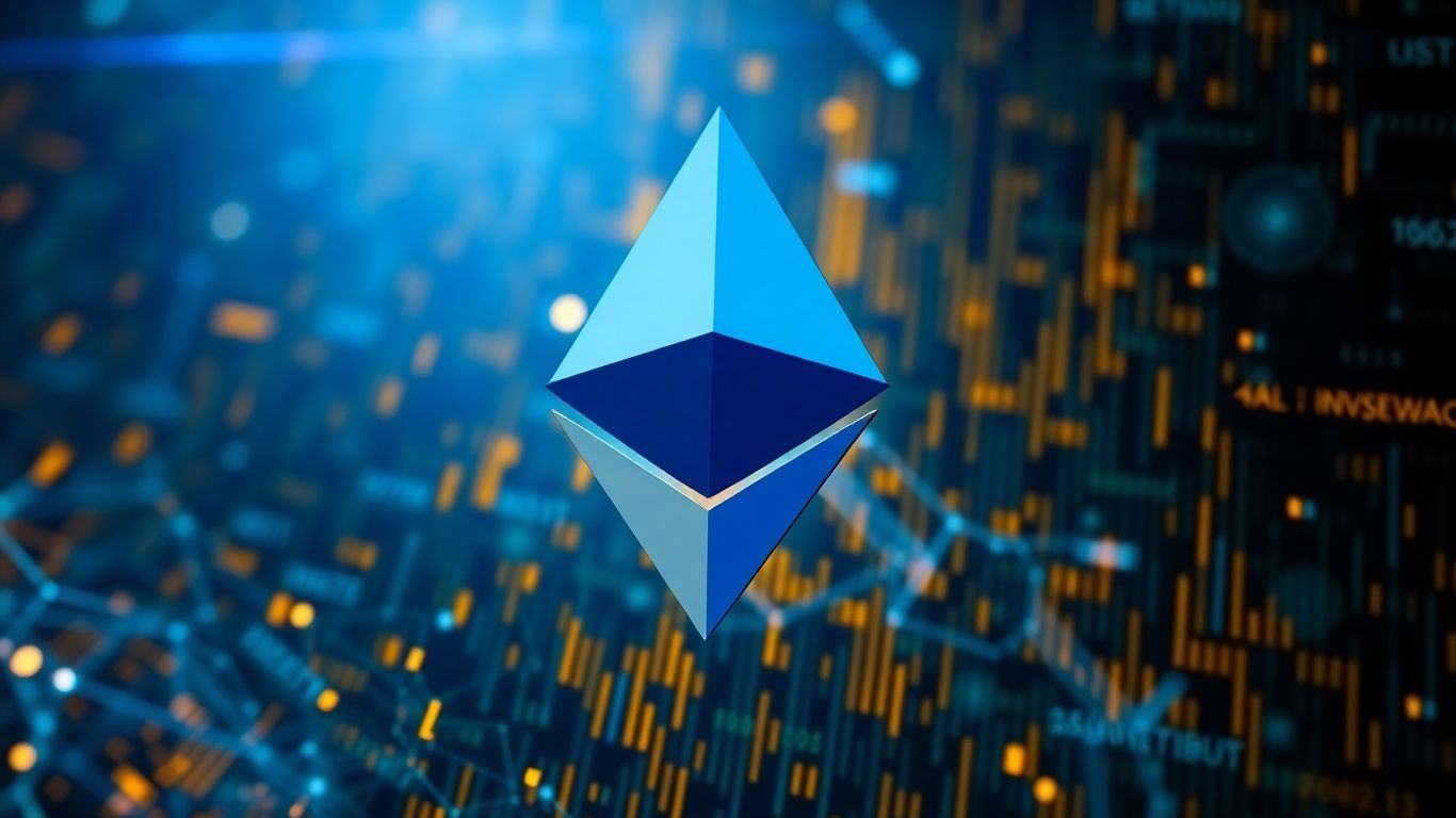 Ethereum logo with digital background