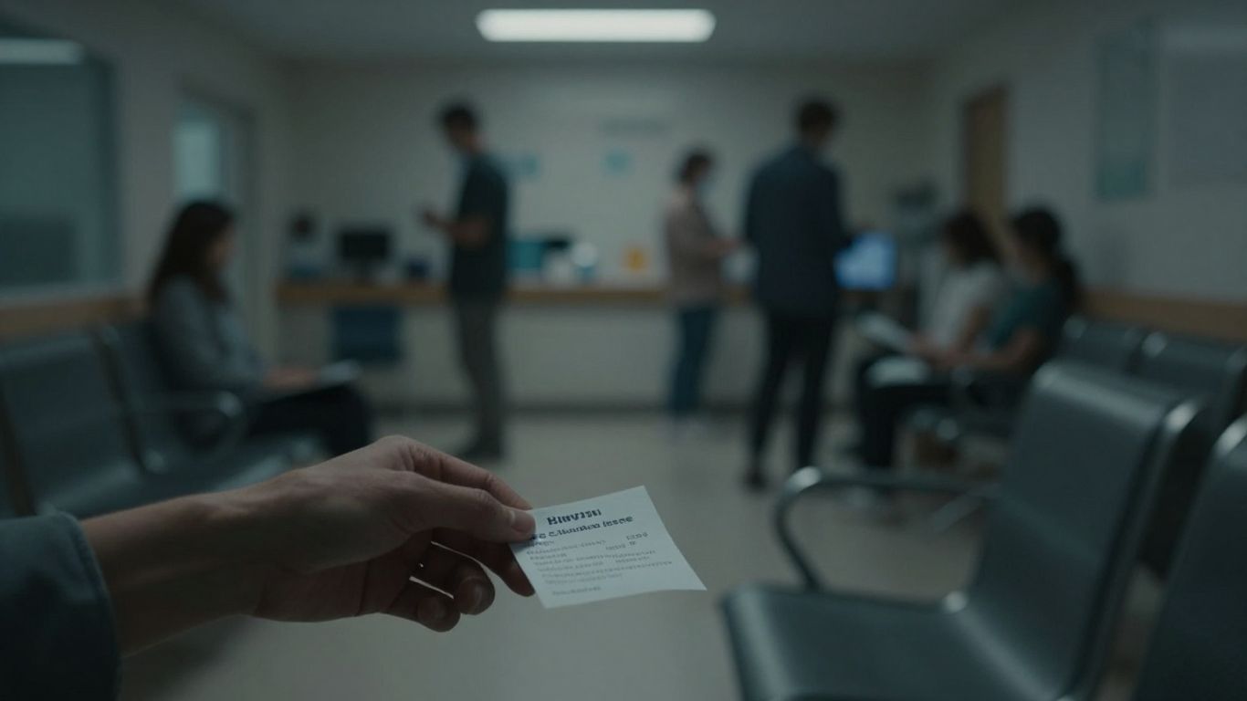 Empty chair in a clinic waiting room.