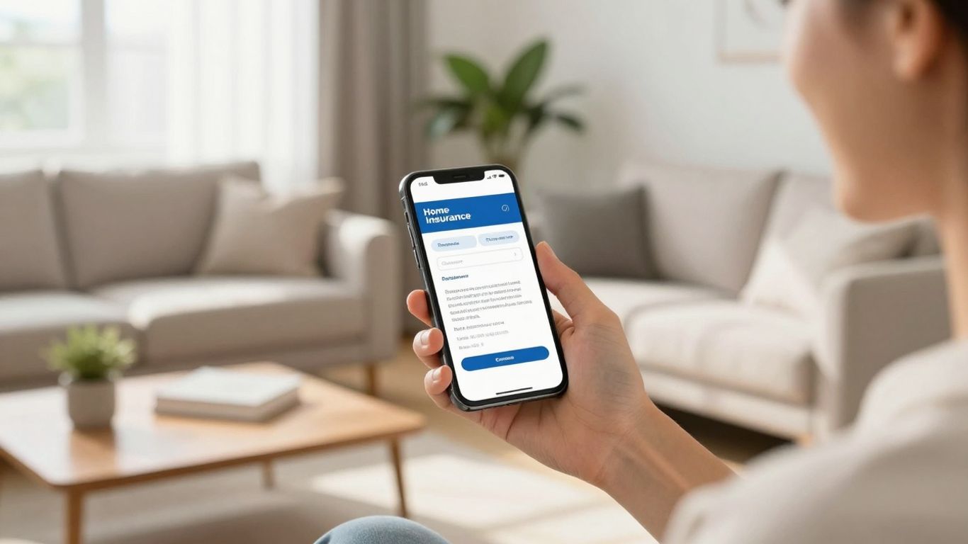 Persona sonriendo con seguro de hogar en el móvil