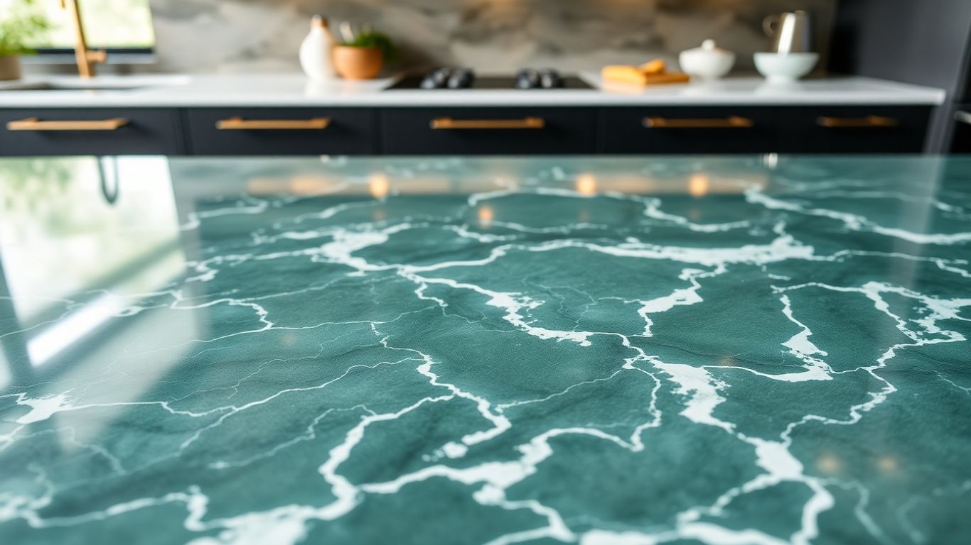 Polished Ming green marble kitchen countertop