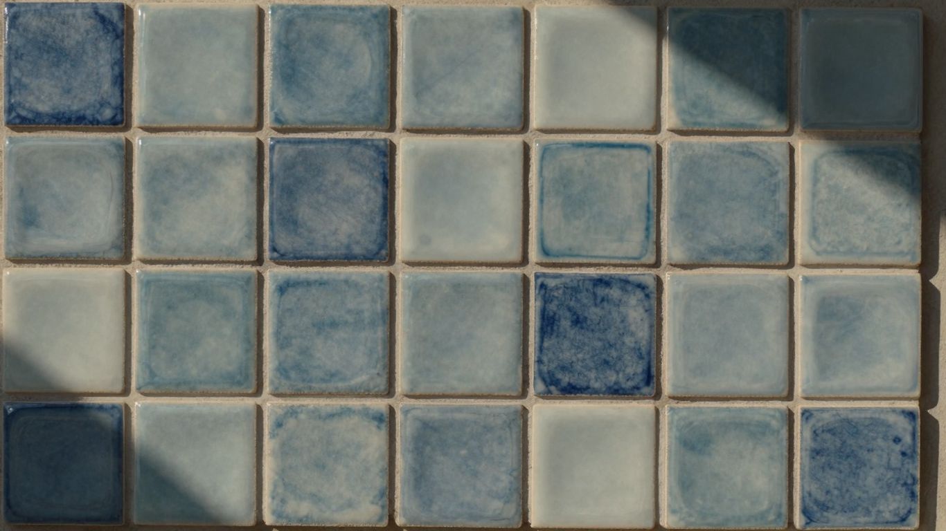 Baldosas de porcelana azul en varios tonos y patrones.