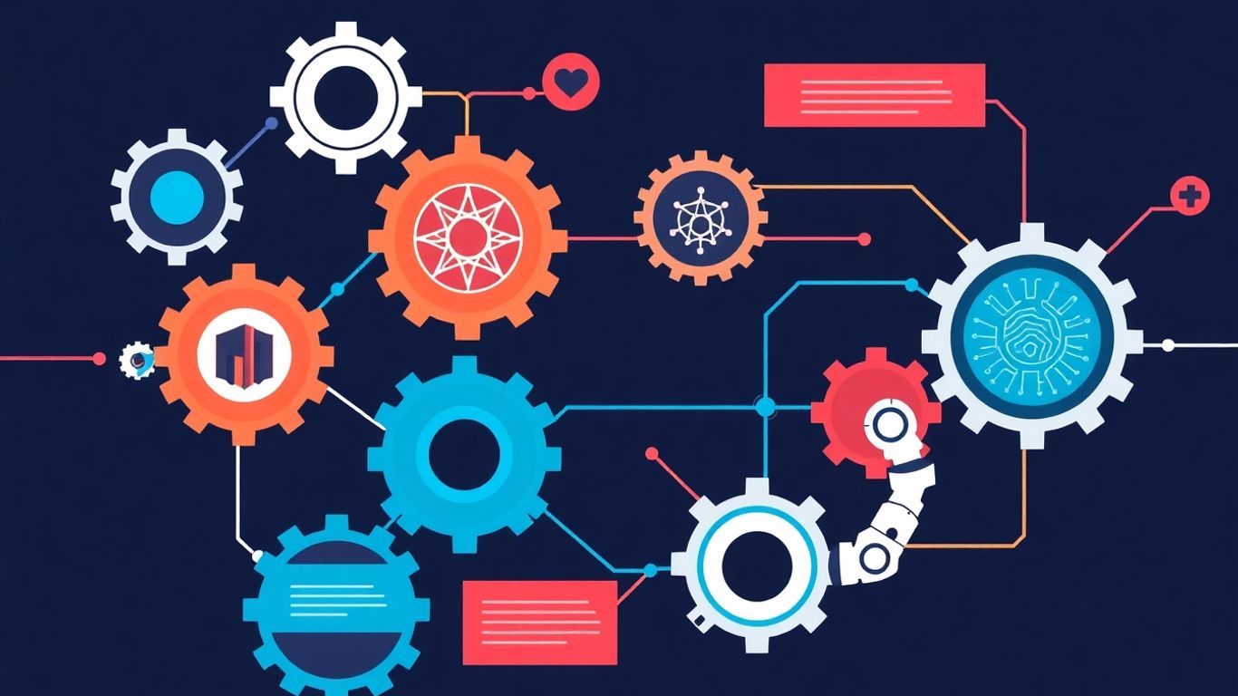 AI automating business processes with gears and data.