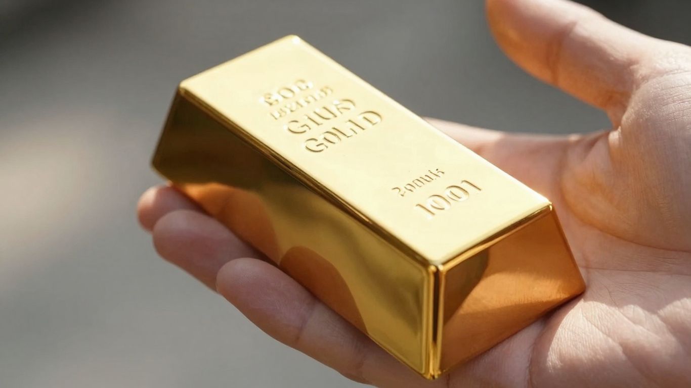 Main d'un épargnant tenant une barre d'or brillante.