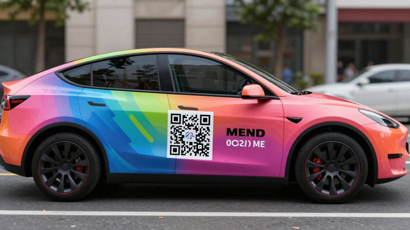 Vehicle wrap with QR code and call-to-action