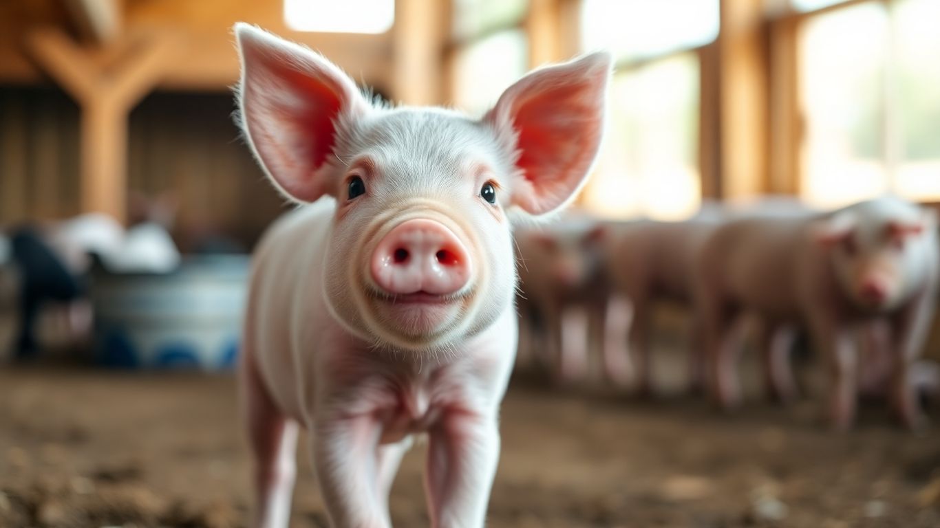 Healthy piglet in a bright, clean barn.