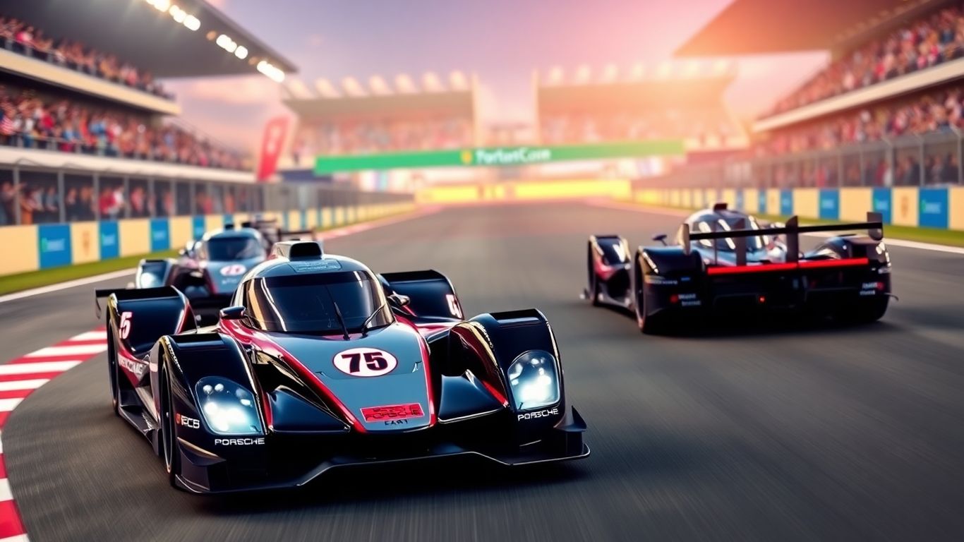 Porsche Formula E cars with drivers [Wehrlein] and [Cassidy].