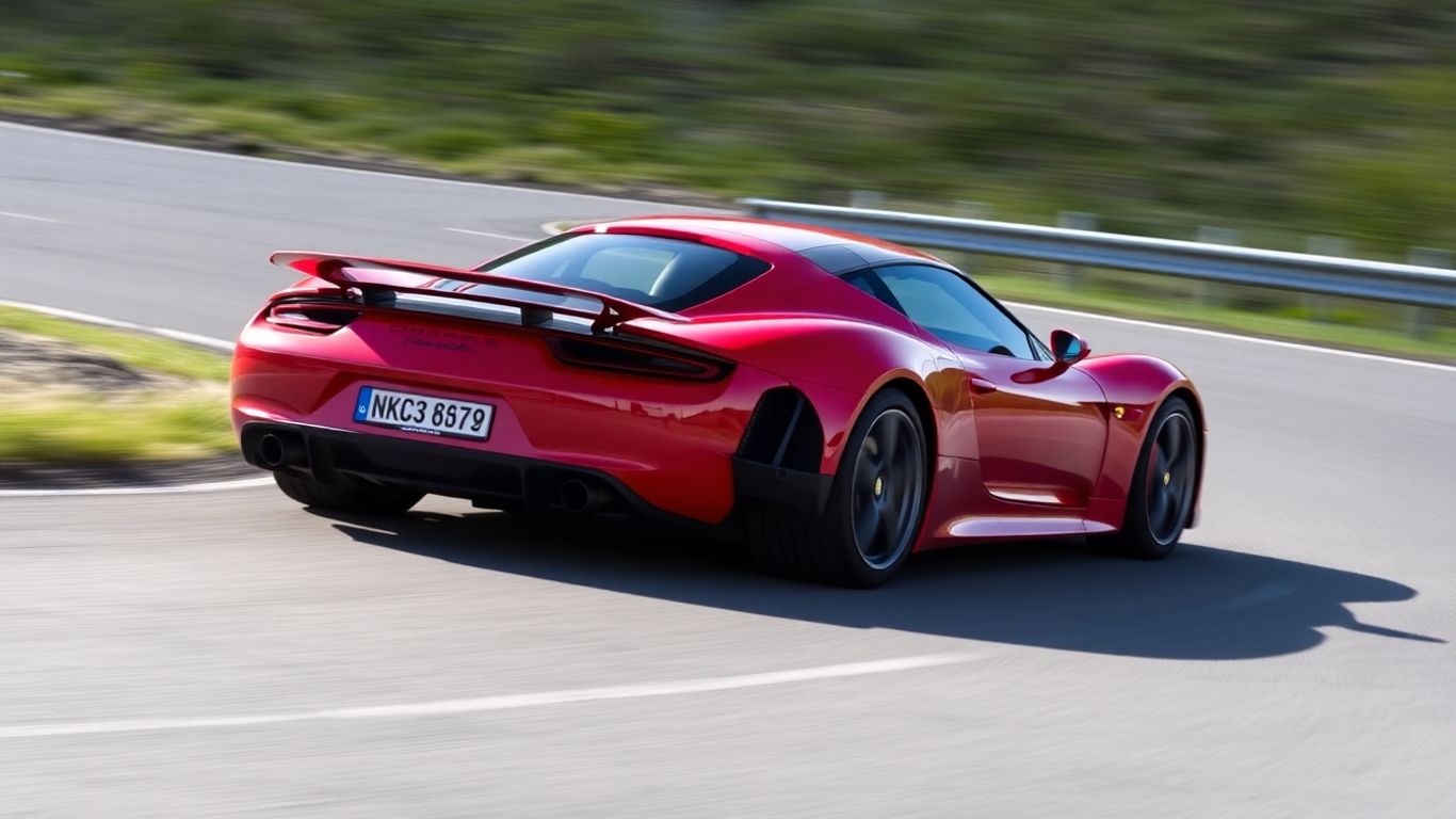 Red Porsche Carrera GT driving on a road