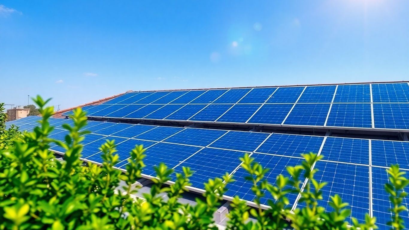 Panneaux solaires sur toit sous ciel bleu éclatant