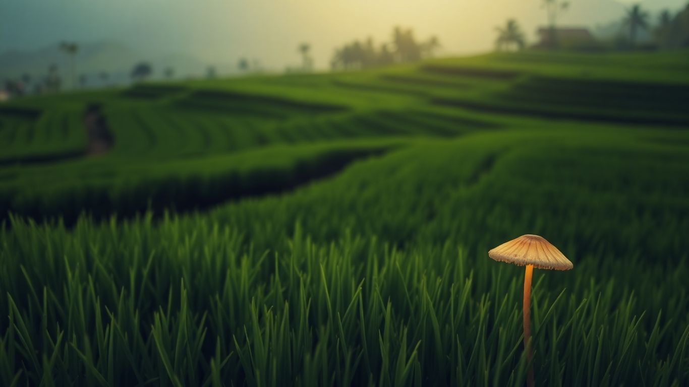 Psilocybin mushroom in Bali landscape