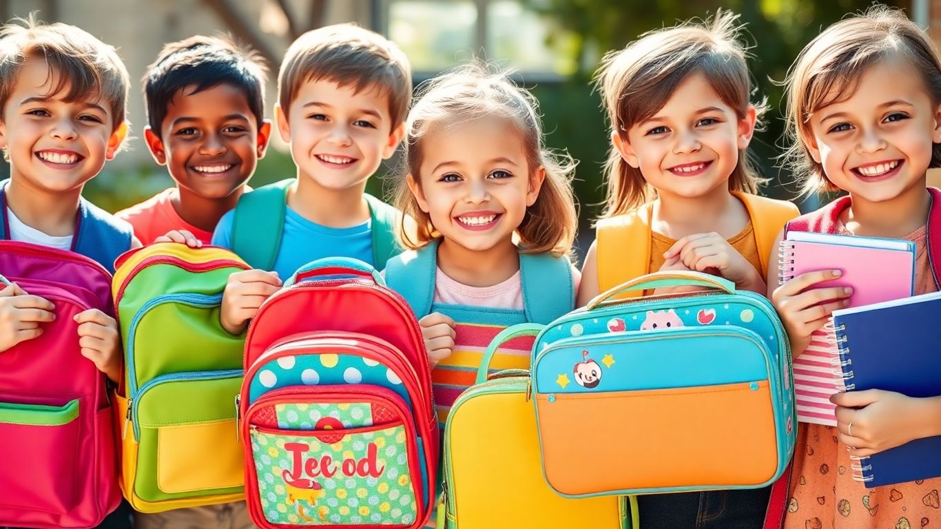 Children with personalized back-to-school gifts