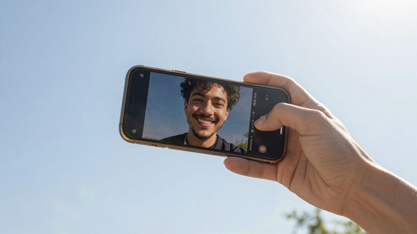 Person taking an inspirational selfie outdoors.