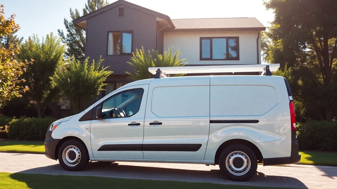 Contractor van parked outside a modern house.