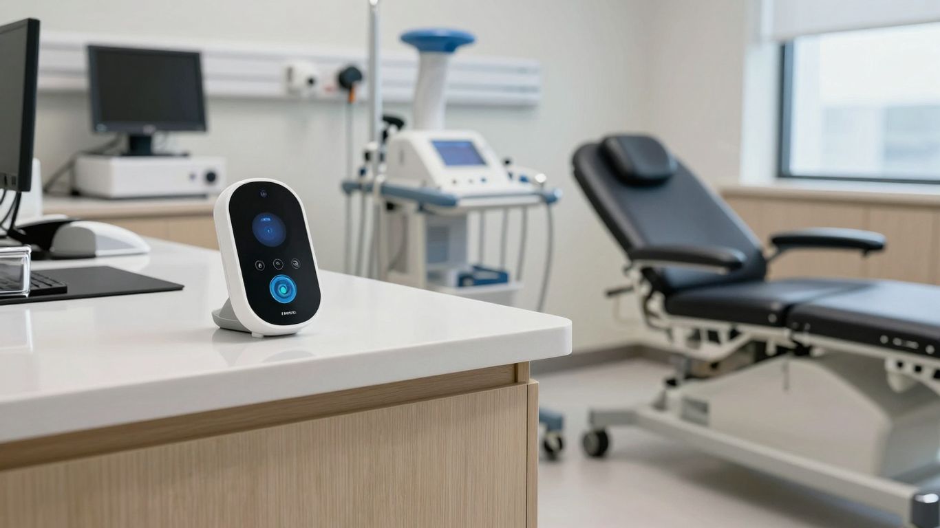 Voice assistant in a modern US clinic examination room.