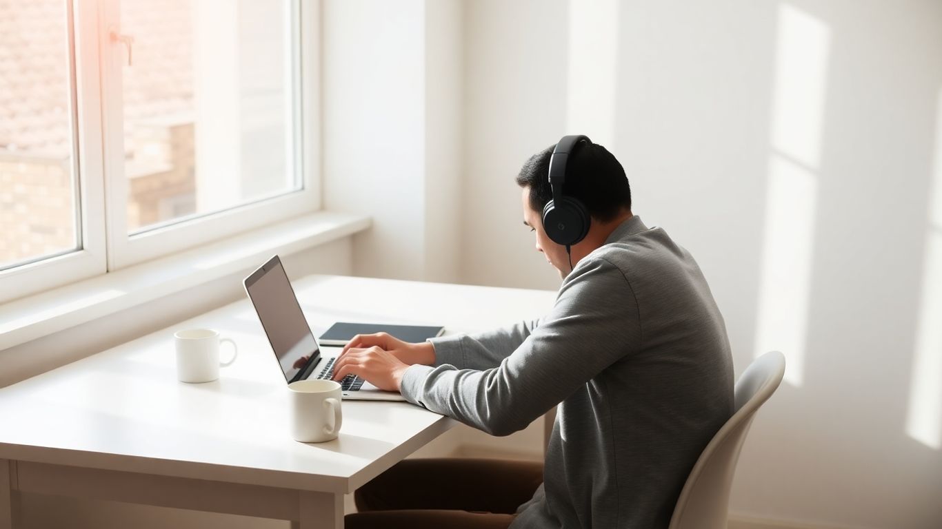 Person typing at home audio typing job in Australia.
