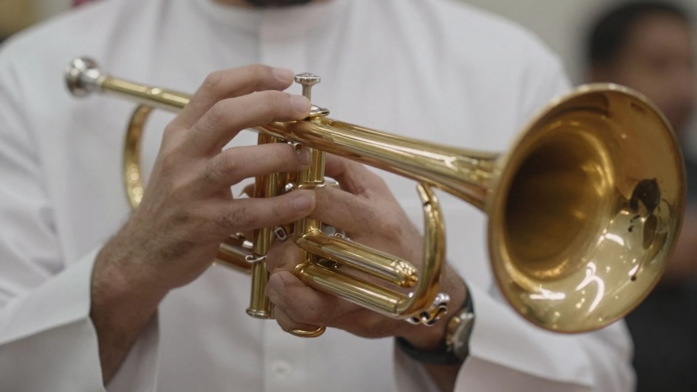 Blechblasinstrument mit Händen eines Musikers