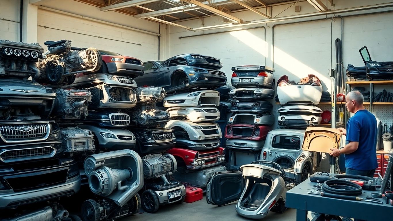 Chrysler car parts in a workshop