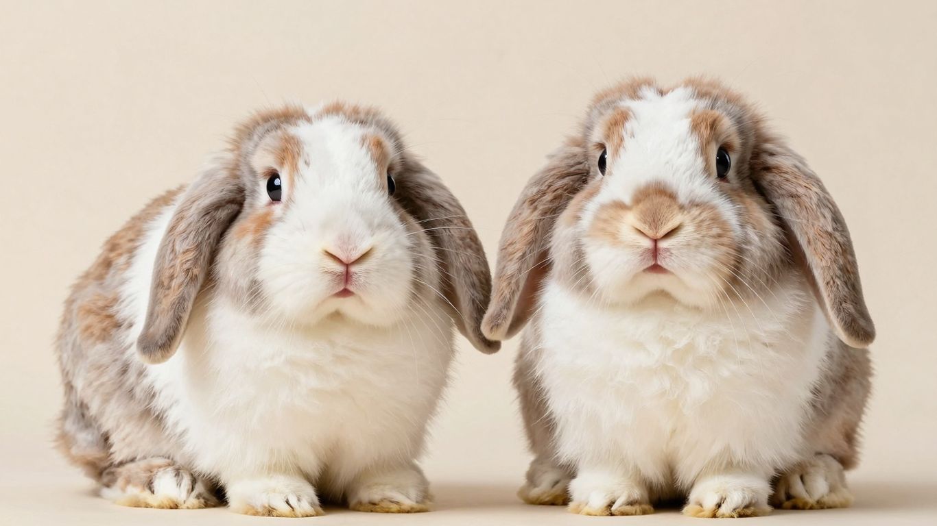 Two cute English Lop bunnies with long ears.