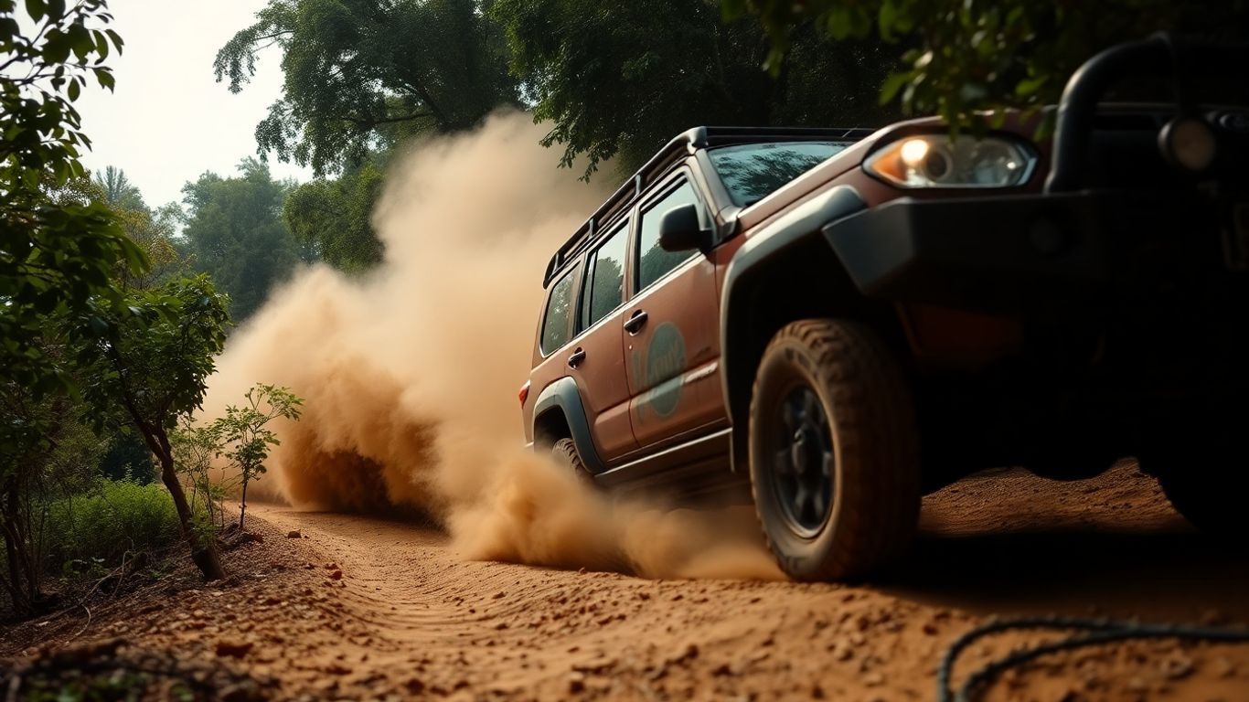 Geländewagen auf staubiger Offroad-Strecke