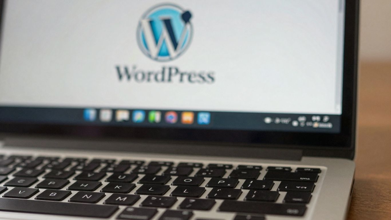 Logo WordPress sur un écran d'ordinateur portable