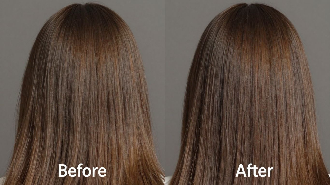 Woman's hair before and after Nutrafol treatment.