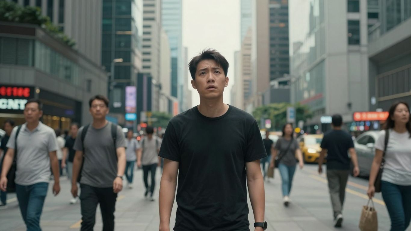 Foreigner looking uncertain in a busy Chinese city street.