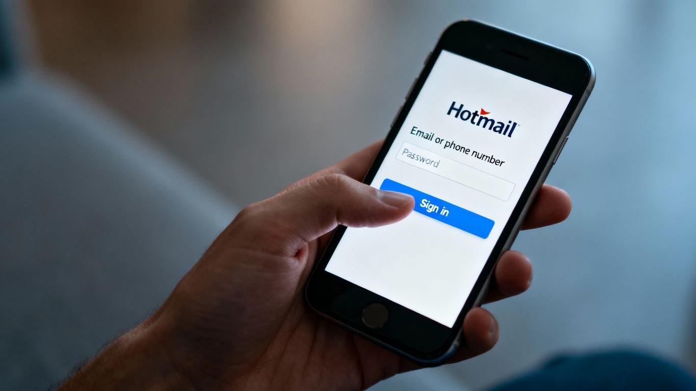 Tela de login do Hotmail em um smartphone.