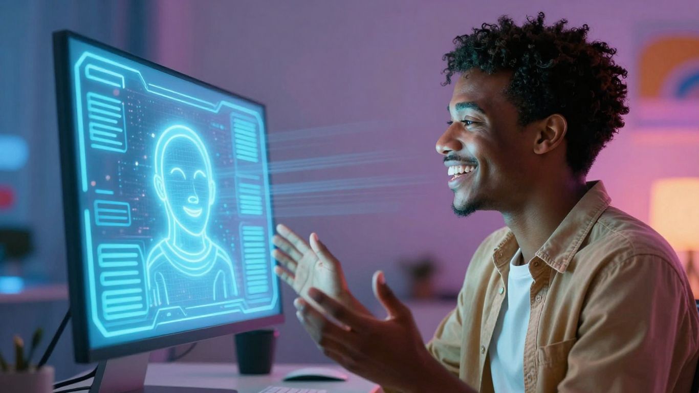 Person talking to AI for language learning